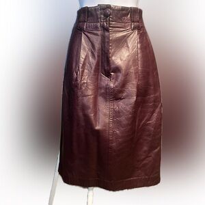 Vintage 80s Andrew Marc Rich Burgundy High-waisted Leather Pencil Skirt